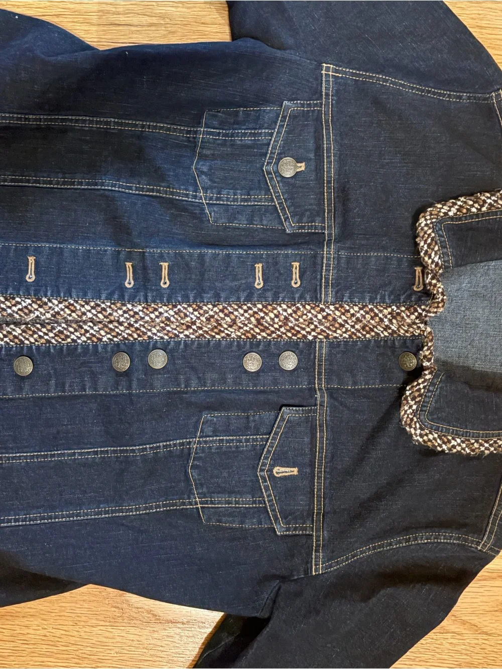 Women’s Navy Denim Jacket with Tweed Trim - JM Collection